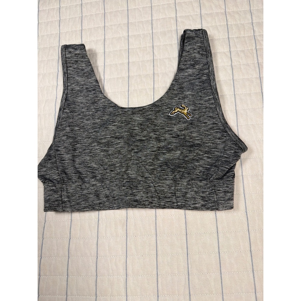 Tracksmith Womens Gray Space Dye Running Sports Bra Size S Gold Hare Logo